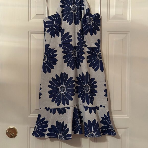 Anthropologie/Hutch Dress Size 2 Halter neckline Fit Flare Ruffle Blue and Dress - Picture 2 of 5